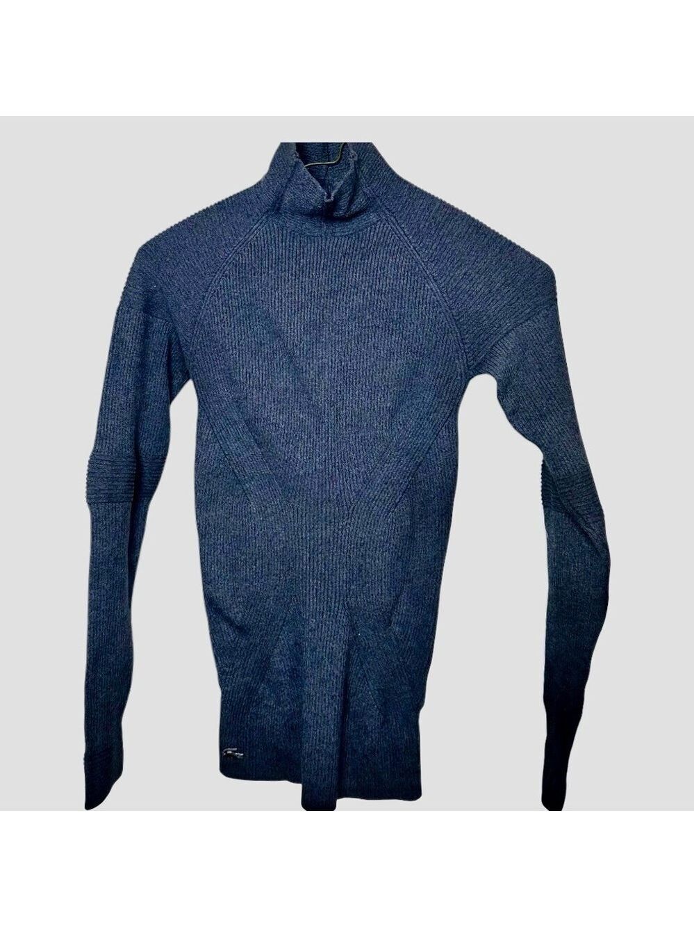 LACOSTE Grey  Ribbed Mock Neck  Stretch Ski Sweater with Metal Logo  Sz  EU 36